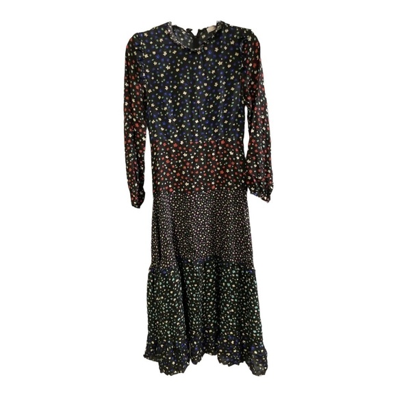 RIXO Billie Dress High Neck Long Sleeve Tiered Polka Dot Maxi Dress Small - Picture 9 of 11